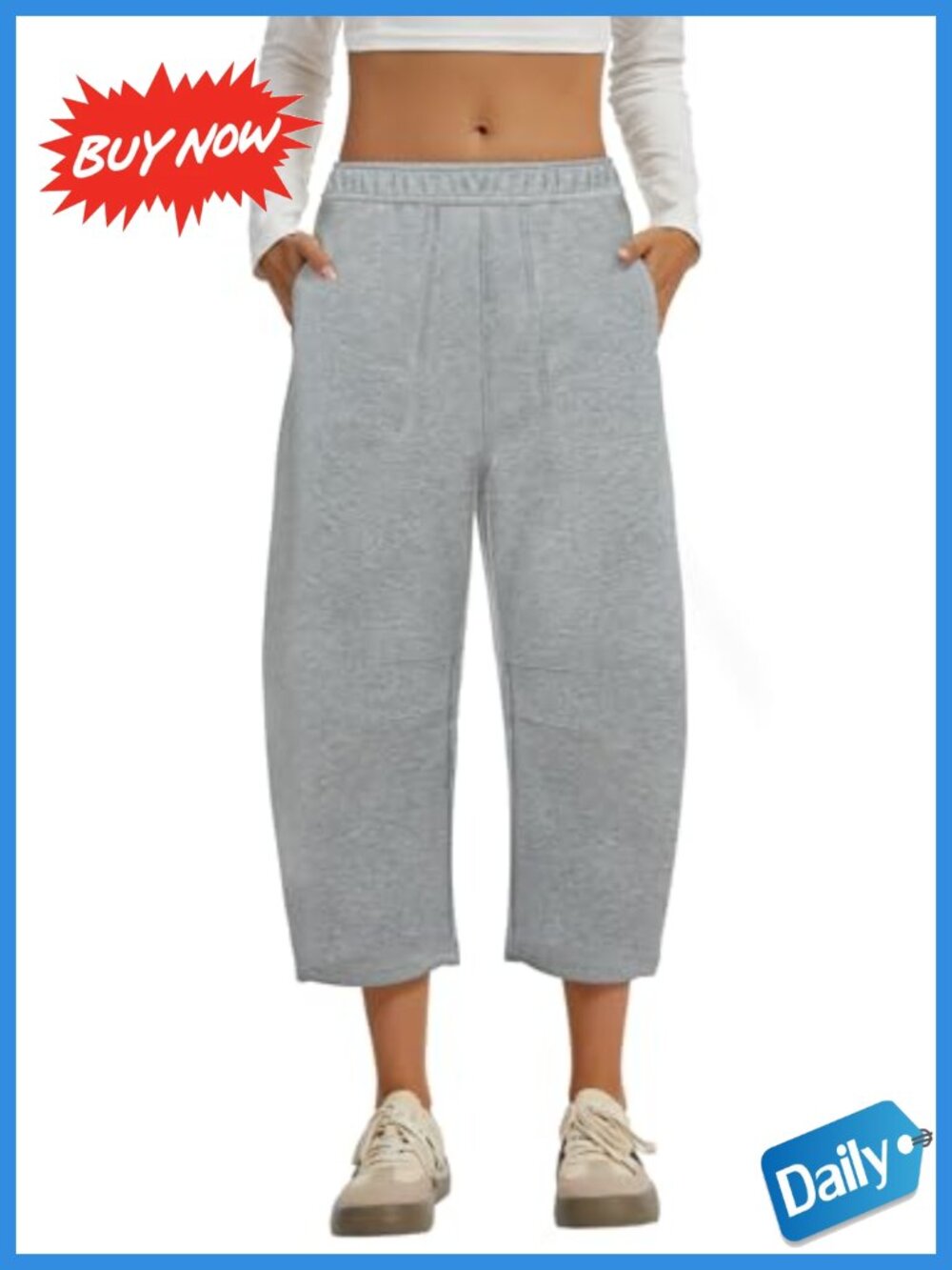 Barrel Leg Cropped Sweatpants Wide Leg Capri Pants Drawstring